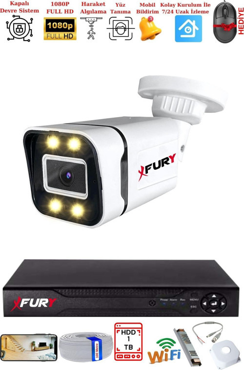 1 Kameralı 1080P Görüntü Gece Renkli Full Hd 4 x Ultra Led Gece Renkli Güvenlik Kamerası 1TB