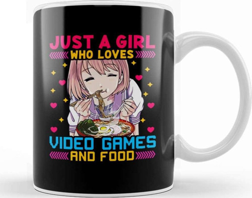 Cute Just A Girl Who Loves Video Games And Food Kupa Bardak Porselen