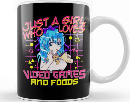 Cute Just A Girl Who Loves Video Games And Food Kupa Bardak Porselen