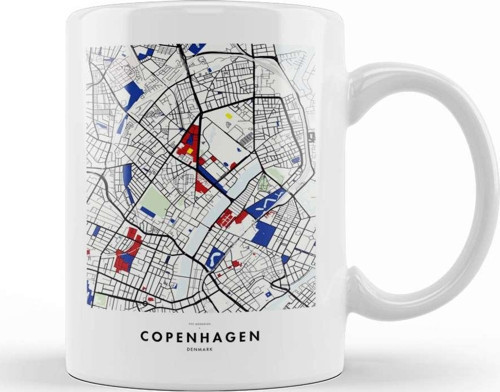 Copenhagen Denmark Map X Piet Mondrian Kupa Bardak Porselen
