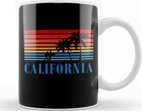 California Blue Surfers Sunset Stripes Kupa Bardak Porselen