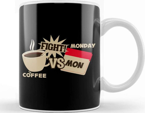 Coffee Versus Monday Fight! Funny Coffee Office Kupa Bardak Porselen