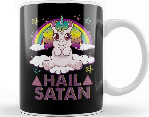 Hail Satan Unicorn Cute Rainbow Heavy Metal Pun Kupa Bardak Porselen