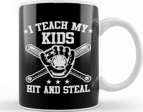 I Teach My Kids To Hit And Steal Funny Baseball Kupa Bardak Porselen