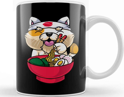 Kawaii Cat Ramen Bowl Funny Anime Noodles Kitty Kupa Bardak Porselen