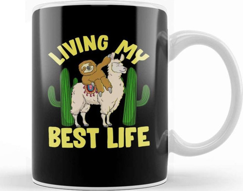 Living My Best Life Adorable Sloth Riding Llama Kupa Bardak Porselen