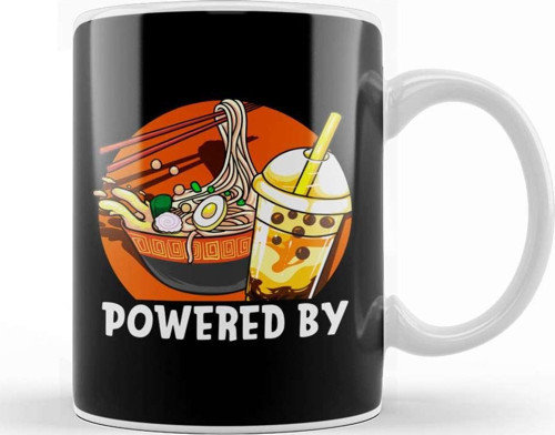 Powered By Ramen & Bubble Tea Anime Kawaii Boba Kupa Bardak Porselen