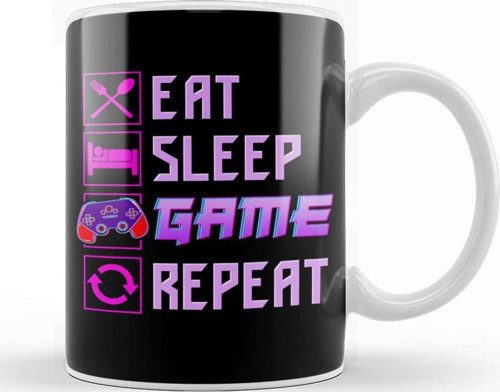 Funny Eat Sleep Game Repeat Anime Gamer Gaming Kupa Bardak Porselen