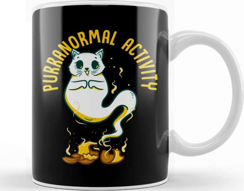 Funny Purranormal Activity Ghost Cat Halloween Kupa Bardak Porselen
