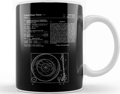 Record Player Patent Blueprint Sostero Kupa Bardak Porselen