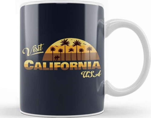 Visit California Usa Sunset Retro Font Kupa Bardak Porselen