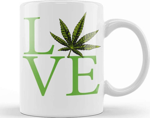 Love The Marijuana Weed Leaf Funny Cannabis 01 Kupa Bardak Porselen