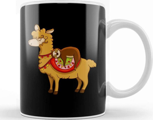 Cute & Funny Sloth Riding Llama Animal Friends Kupa Bardak Porselen