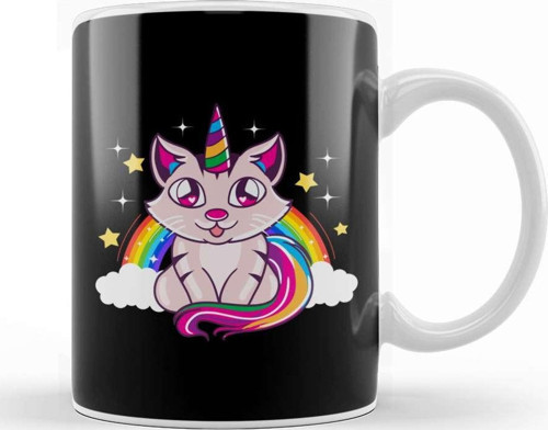 Cute & Funny Unicorn Cat Rainbow Kitty Magical Kupa Bardak Porselen