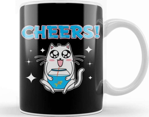 Cute Cheers Cat Drinking Fishbowl Beer Drinker Kupa Bardak Porselen