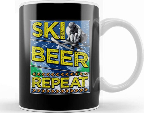 Funny Ski Beer Repeat Skiing & Drinking Skiers Kupa Bardak Porselen