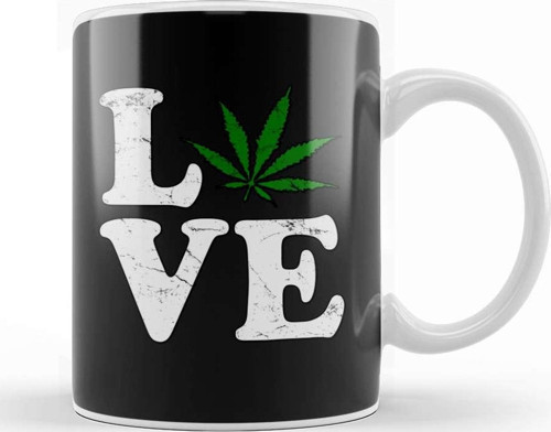 Love The Marijuana Weed Leaf Funny Cannabis 02 Kupa Bardak Porselen