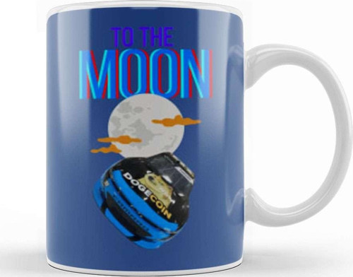 To The Moon Dogecar Dogecoin Crypto Logo Merch Kupa Bardak Porselen