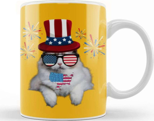 Cat 4Th Of July Gift İndependence Day Kupa Bardak Porselen