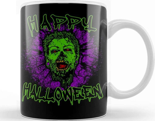 Zombie Purple Grunge Splatter Happy Halloween Kupa Bardak Porselen