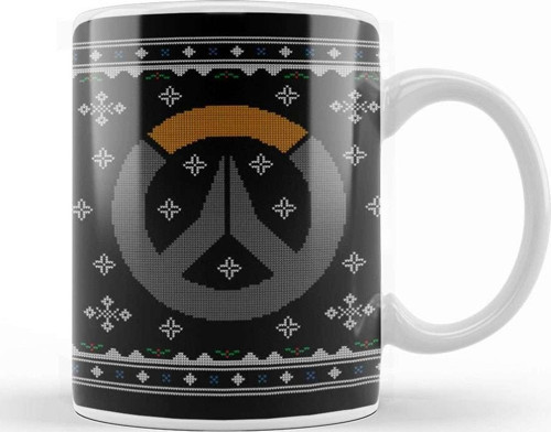 Christmas Overwatch Logo Knit Pattern Kupa Bardak Porselen