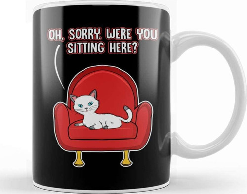 Cute Oh Sorry Were You Sitting Here Cat Funny Kupa Bardak Porselen