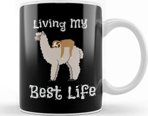 Cute Sloth & Llama Living My Best Life Animal Kupa Bardak Porselen