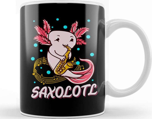 Saxolotl Sax Playing Axolotl Pun Walking Fish Kupa Bardak Porselen