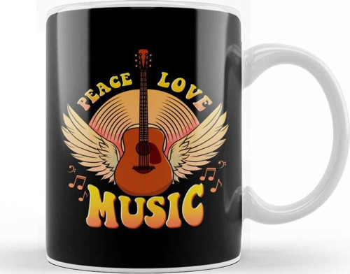 Cute Peace Love Music Hippie Hipster Festival Kupa Bardak Porselen