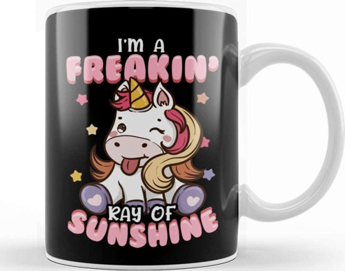I M A Freakin Ray Of Sunshine Unicorn Rainbow Kupa Bardak Porselen