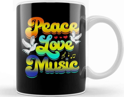 Peace Love Music Rave Festival Musical Hippie Kupa Bardak Porselen
