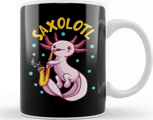 Saxolotl Sax Playing Axolotl Pun Walking Fish Kupa Bardak Porselen