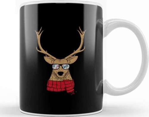 Awesome Christmas Reindeer With Cool Glasses Kupa Bardak Porselen
