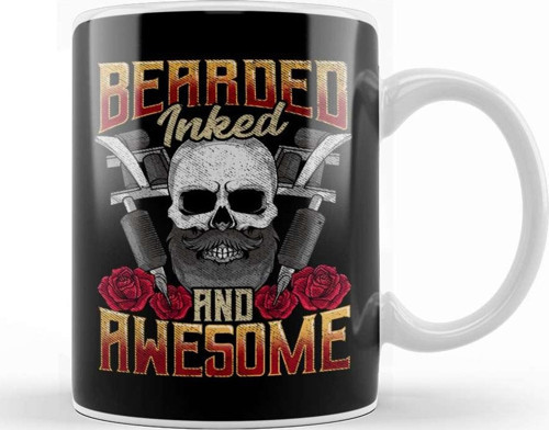 Bearded Inked And Awesome Funny Tattooed Dad Kupa Bardak Porselen