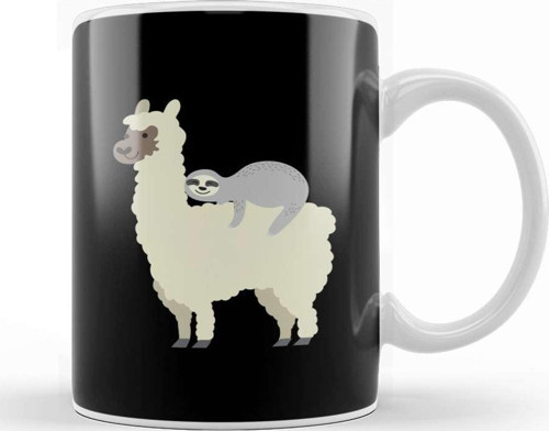 Cute & Funny Sloth Riding Llama Best Friends Kupa Bardak Porselen
