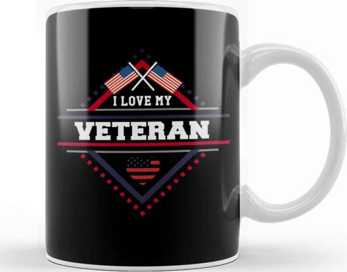 Patriotic I Love My Veteran Military Family Kupa Bardak Porselen