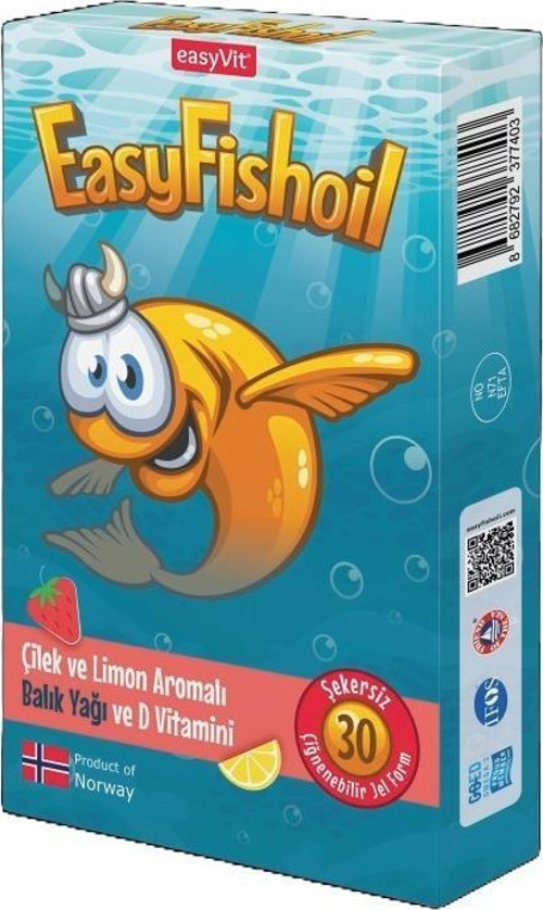 EasyFishoil Çocuk Çilek ve Limon Aromalı 30 Çiğneme Tableti 8682792377403