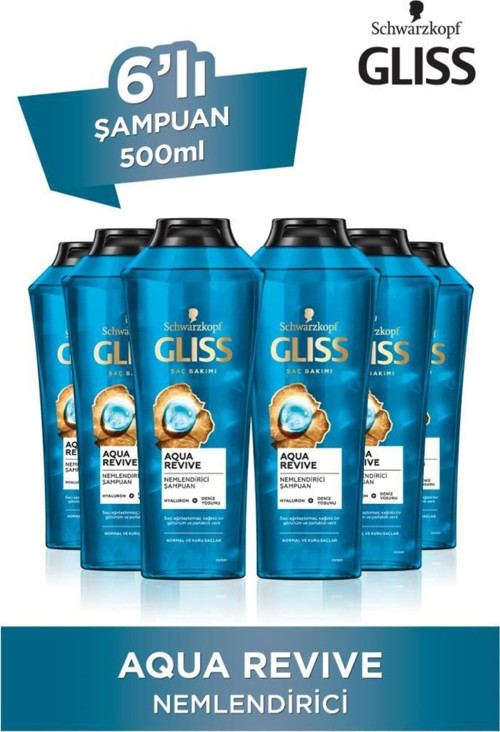 Aqua Revive Nemlendirici Şampuan - Hyaluron Ve Deniz Yosunu Özü Ile 500 Ml X 6 Adet