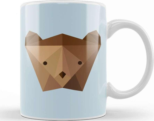 Geometric Animal Bear Head Kupa Bardak Porselen