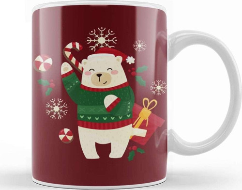 Happy Christmas Polar Bear Kupa Bardak Porselen