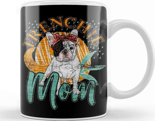 French Bulldog Grunge Mom Kupa Bardak Porselen