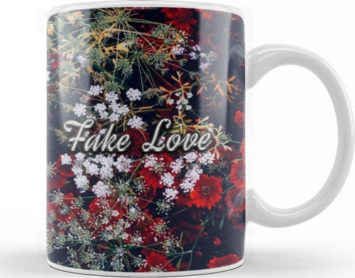 Kpop Fake Love Red Floral Kupa Bardak Porselen