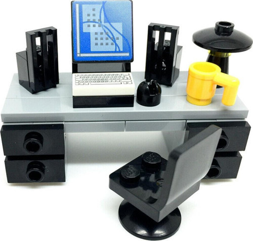 Aksesuar Moc Custom Minifigür Modular Building Bina Ofis Bilgisayar Masası