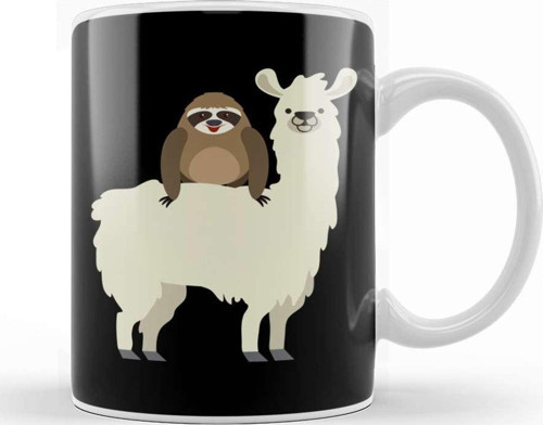 Cute & Funny Sloth Riding Llama Kupa Bardak Porselen