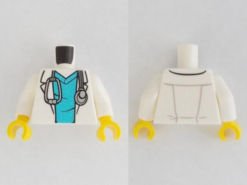 Moc Custom Minifigür Minifigure Gövde Torso Beyaz Steteskoplu Önlük Hastane Doktor