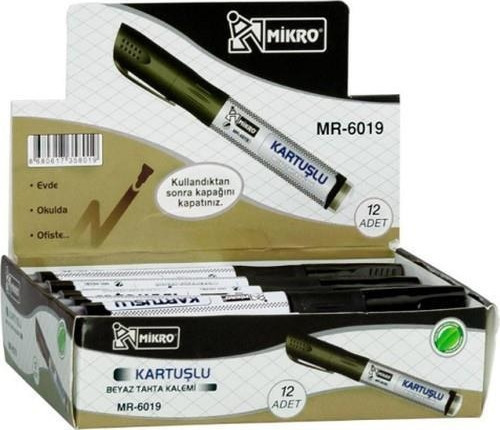 Kartuşlu Beyaz Tahta Kalemi MR-6019 Siyah 12 Adet