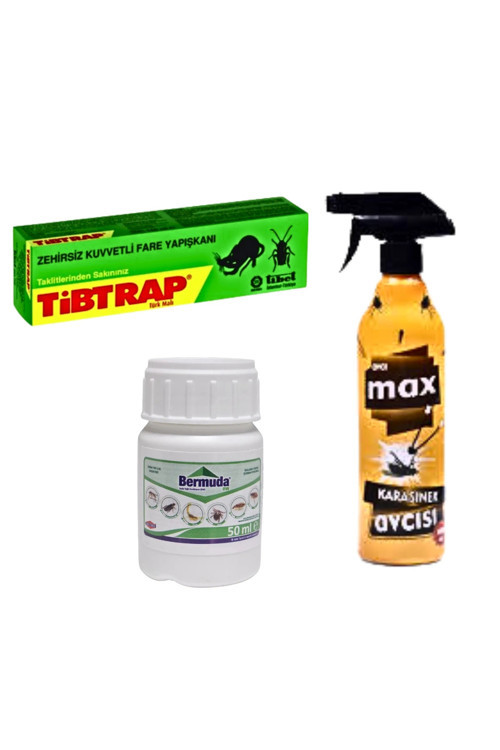 3'lü Karma Haşere ve Zararlı Kontrol Seti (Tibtrap Fare Yapışkanı, Bermuda EW Haşere Öldürücü 50 ml,