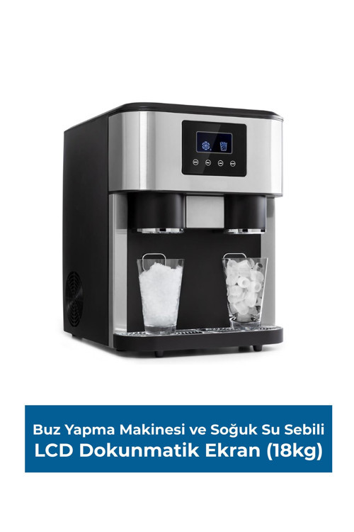 Buz Yapma Makinesi ve Soğuk Su Sebili-LCD Dokunmatik Ekran (18kg kapasiteli)