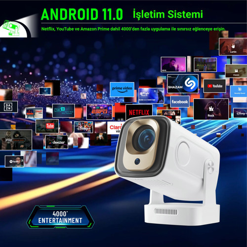 HY260 Pro Akıllı Projektör | 1080P Full HD | 4K Destekli | Android 11 | WiFi 6 & Bluetooth 5.4 | Otomatik Odaklama | 200 ANSI | Taşınabilir Ev Sinema Cihazı
