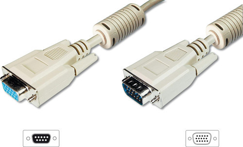 VGA Monitor Uzatma Kablosu, HD15 Erkek - HD15 Dişi, AWG 28, 10 metre, 3Coax/7C, 2xferrite, UL, bej r
